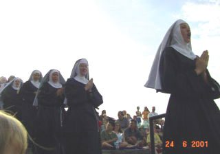 See the smart aleck nun with the glasses second in line? Guess who? I always seem to get roles in shows that are either virgins, or wenches. Heh. Go figure.